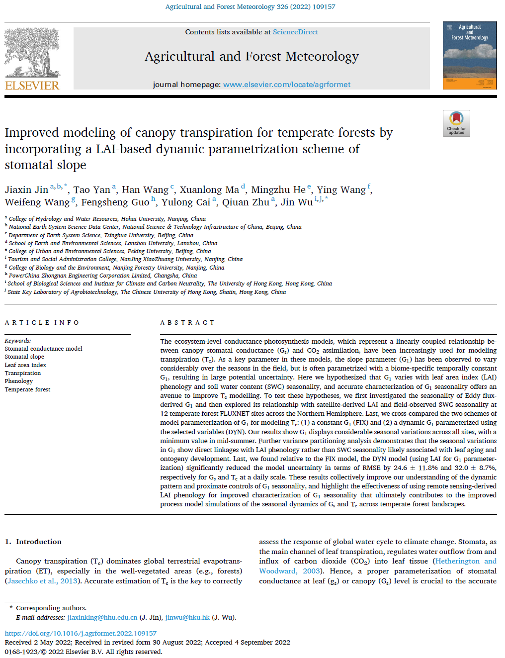 注册送体验金
青年教师金佳鑫在农林科学TOP期刊《Agricultural and Forest...